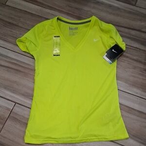 Nike Neon Green V-Neck Short Sleeve Dri-FIT Top